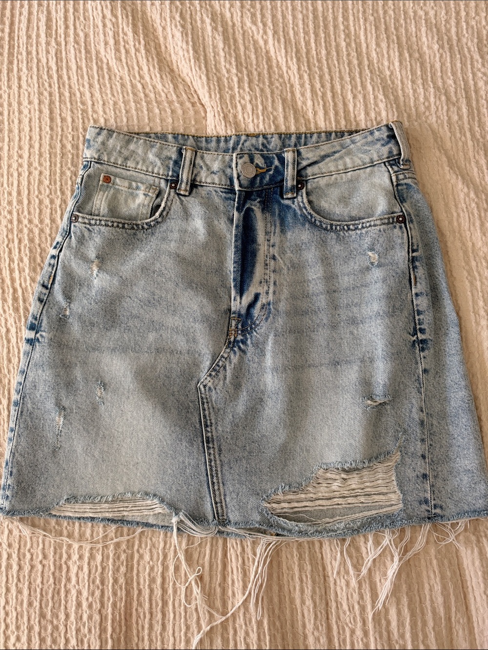 H&M Light Blue Distressed Denim Mini Skirt